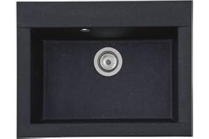 ‎RESPEKTA Respekta Ohio Mineralitespüle in Schwarz / 1 Becken Einbauspüle in 66 x 50 cm / Spülbecken geeignet für Unterschränke ab 60 cm Breite