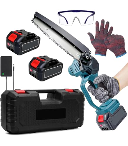 Mini Motosega A Batteria YOFIDRA 8 E 6 Pollici, Set Da 2 Motoseghe A Mano, Con 2 Batterie, Motore Brushless, 18V, Blu