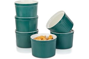 240ml Pirottini per Soufflé, Candiicap Set di 6 Pirottini da Soufflé in Porcellana per Cuocere al Forno, Budini, Creme Brulée, Coppette per Crema Pasticcera, Salsa di Servizio (240ml, Verde Opaco)