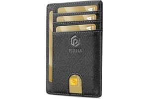 Porte Carte Bancaire Fin et Petit, Portefeuille pour Hommes et Femmes avec Pochette d'argent & Boîte-Cadeau, Porte-Cartes de Crédit RFID, Porte Carte Bancaire Anti Piratage pour Homme - Noir Saffiano