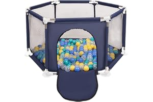 Selonis Recinto Esagonale Per Bambini Con 100 Palline Colorate Di Plastica 6 Cm, Blu:Turchese/Blu/Giallo/Trasparent