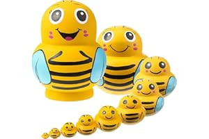 Seenelling 10 Pcs Wooden Handmade Russian Nesting Dolls Toys Animal Russian Cute Nesting Dolls for Christmas Home Decor Birthday Gift(Yellow Bee)