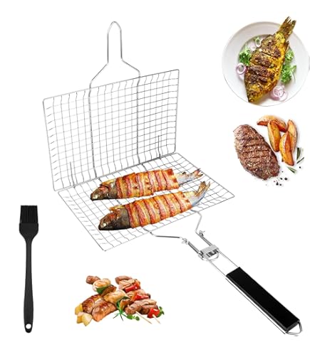 Fisch Grillkorb Aus Edelstahl - Faltbarer Grillkorb Für Fisch, Gemüse & Fleisch