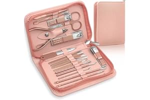 PETIGHT Manicure Set Professional Nail Clippers Kit Pedicure Care Tools with Zipped Bag for Women - 18 in 1 Grooming Tools Kit for Travel & Home（Rose Gold）