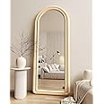 Vparty Floor Mirror, Arched Full Length Mirror with Stand, Large Standing Mirror, 63"x24" Full Body Mirror, Large Mirror, Wall Mirror, Freestanding, Wall Mounted, Flannel Frame (Beige, 160x60cm)