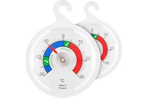 THERMOMETER WORLD Confezione doppia con quadrante termometro per frigorifero, termometro per frigorifero e congelatore con quadrante da 65 mm con zone colorate