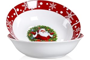 VEWEET, Series SANTACLAUS, 2-Piece Cereal Bowl Porcelain Bowl Set, Large Salad Bowl 1125ml Soup Cereal Service for Christmas