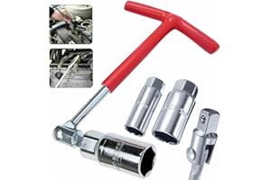 WRESS Spark Plug Socket Set - Stainless Steel Silicone Spark Plug Removal Tool 16mm and 21mm - Red T-Handle Flexible Spanner Spark Plug Wrench for Fastening and Demolition