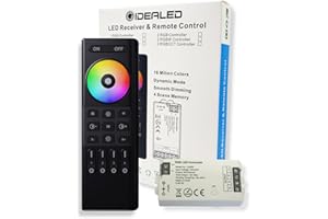 GIDEALED RGB LED Controller with RF Remote Control,2.4GHz Wireless LED Controller+4 Zone Remote Control Kit Group Control 4 Wire DC5V DC12V DC24V RGB LED Strip Light Dimming Change Color
