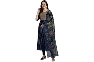 VredeVogel Damen Chanderi Modal Butti Kurta mit dehnbaren Leggings & Organza Dupatta Set