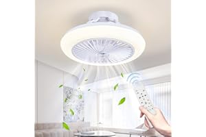 IZOWE Ventilador de Techo con Luz 48cm Horizontal Ventilador Techo Reversible 6 Velocidades Lampara Ventilador Techo Regulable LED Ventiladores de Techo con Luz 3 Colores Dormitorio Salón Blanco