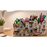 Pembe Bisikletli Ahşap Masa&uuml;st&uuml; Kalemlik Ve Organizer (25x14.5 cm)