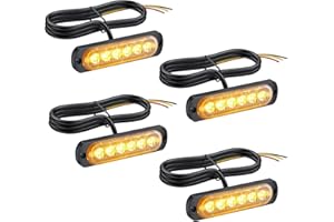 PROZOR 4PCS Luces Estroboscópicas Ámbar 6LED Intermitentes Homologados E57 Ultra Delgadas 12V/24V -18 Modos Impermeables IP65 para Remolque Camión Furgoneta Caravana (Incluye Tornillos)