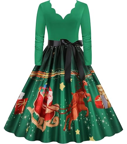 Weihnachtskleid Damen Langarm, Elegantes Maxikleid Mit Weihnachtsmotiv – Perfekt Für Weihnachtsfeier, Party Oder Festtagsoutfit