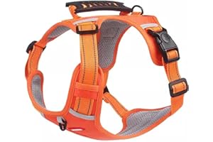 KEEPPOP Harnais Chien,Harnais Anti Traction pour Chien Réfléchissant Réglable,avec Attache Devant et Poignée Rembourrée Contrôl pour Petit Moyen et Grand Chien (Orange, L)