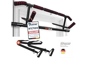 DH FitLife Barre de traction pour cadre de porte sans vis | Pull up bar Doorway | Barre d'étirement | Avec L'entraîneur à l'élingue | Pour cadre de porte 70-92cm