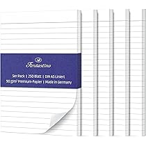 Fantastino® Bloc-Note A5 Ligné - 5 Pièces, 250 Feuilles (50 Par Bloc) Papier Premium 90 G/m². Petit Bloc De Feuilles Lignées, Mini Feuillet Détachable Pour Bureau, Maison, École, Université