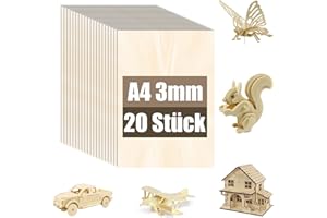 QIDARUSXL 20 Pezzi Tavola di Compensato di Tiglio A4 3mm | Legno di Tiglio per Modellismo, Taglio Laser, Incisione, Tavole di Legno per Fai da Te e Lavori Artistici(20,A4(297 * 210 * 3mm))