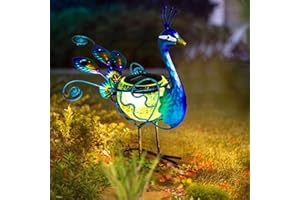 HONGLAND Solar Peacock Statue Light, Solar Animal LED Lights Outdoor, Solar Power Figurine Waterproof Metal Peacock Yard Art for Pathway Patio Backyard Decoration Lawn Ornaments