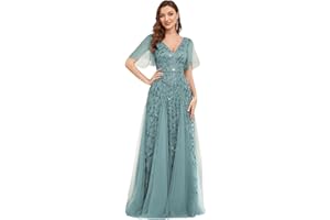 Ever-Pretty Abiti da Ballo Linea ad A Scollo a V per Cerimonia Sera Damigella Lungo con Paillettes Donna 00734