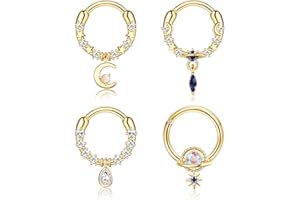 JeweBella 4 Piezas 16G Piercing Nariz Aro Acero Quirurgico Piercing Septum Para Mujeres Hombres Helix Labio Cartílago Pendientes Septum Tragus Anillo Piercing Joyería 8MM/10MM