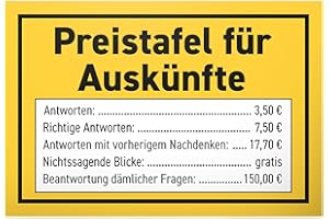 DankeDir! Preistafel Auskünfte - Schild 30 x 20 cm - Spruchschild Türschild Wanddeko Spruch lustig Geburtstagsgeschenk - Partydeko Deko Party Geschenkidee Kollegen Freunde Geschenk