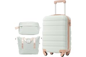 Merax 3-teiliges Gepäckset, Hartschalenkoffer M mit 4 Rollen, ABS-Material, TSA-Schloss, inkl. 1 Reisetasche und 1 Kulturbeutel, Grün