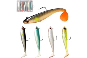 Ksvaye 5 Pieces Sea Fishing Lures Set Predator Soft Lure for Carp Pike Trout Bass Lures with T-Tail Silicone Fishing Lure Items for Freshwater and Sea water (9 cm/12.3 g)