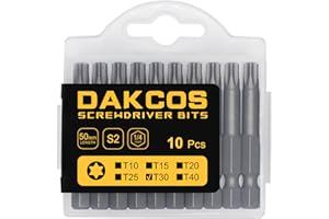 DAKCOS T30 Torx Bit, 10PCS Impact Driver Bits, 1/4" Screwdriver Bit Sets, Premium S2 Alloy Steel Bits, 50mm Long