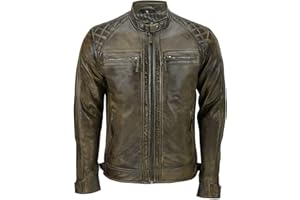 INFINITY LEATHER Men's Vintage Retro Quilted Real Nappa Leather Jacket
