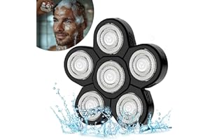 Sjpzwcrl Testina Rasoio Testa Calva: - Ricambi 6 Testine Rasoio Elettrico Barba e Capelli Zero Assoluto 0 mm Uomo Elettrici Shaver 6D Teste di Ricambio Regolabarba Tagliacapelli Viso (Nero)