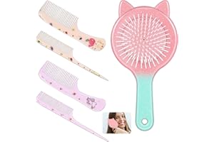 KURYT Kids Hhair Brush Set 5pcs Toddler Hair Brush Pink Girls Hair Brush and Comb Set Unicorn Detangle Hair Brush Set for Girls Toddler Kids for Wet and Dry Hair