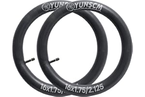 YUNSCM Lot de 2 chambres à air de vélo 16 x 1,75/2,125 AV32 mm Valve Schrader 16" Compatible avec 16 x 1,75 16 x 1,9 16 x 1,95 16 x 2,0 16 x 2,1 16 x 2,125 Tubes de pneu de vélo