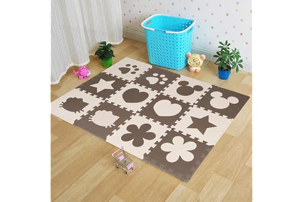 Tapis de Sol Enfant et Bébé en Mousse - Puzzle 12 Pièces Motif Cœur - Tapis de Jeu EVA Sans BPA