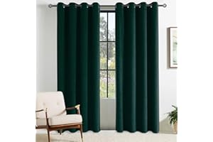 CUCRAF Velvet Blackout Curtains for Bedroom Thermal Insulated 46" x 90"(W x L) Dark Green 2 Panels Ring Top Eyelet Soundproof Curtain Kidsroom and Living Room