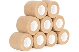 SEADESKY 9 Roll Selbstklebender Verband 5cm x 4,5m Haftbandage Selbsthaftende Bandage Pet Vet Wrap für Katze, Hund, Pferd Kohäsive Bandage Elastische Binde Handgelenke Cohesive Pflasterverband (Hautfarbe)