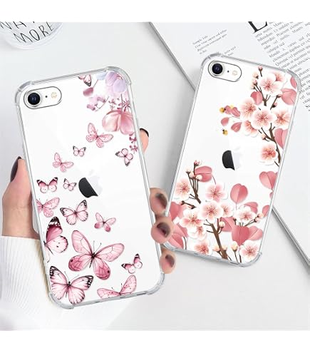 IPhone SE/8/7 Hülle Mit Panzerglas – Transparent, Stoßfest, Blumenmuster