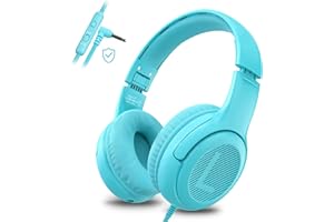 AWATRUE awartue Auriculares Niños con Cable Audio 3.5mm, Volumen Limitado 85/94dB, Diadema Ajustable Almohadillas Suaves, Cascos Infantiles para Clases Online/Viajes/Estudi, Azul Cielo