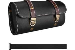 wiipara Motorcycle Saddle Bag, Handmade PU Leather Motorcycle Handlebar Tool Bag Round Barrel Shape Roll Bag Tool Pouch with Straps, for Motorcycle Scooter Front (Medium, Black-Purple), (KB016)