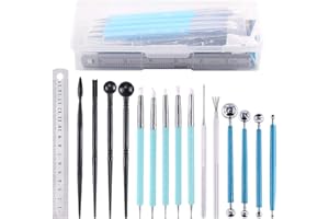 Swpeet 16-teiliges Modelliermasse-Werkzeug-Set, Kugel-Eingabestift, Keramikwerkzeuge, Kunststoff-Tonwerkzeuge, Tonnadel, Kuchen, Keramik