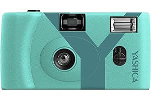 YASHICA KYOCERA Yashica MF1 türkis Kleinbild Kamera Set (Kamera+eingeletem Film+Batterie+Tragegurt) eine NACHHALTIGE nachladbare Einwegkamera