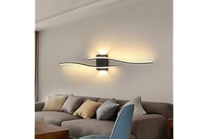 DELIPOP Aplique Pared Interior, 27W Largo Lámpara de Pared LED Moderna, Negro Iluminación para Salón Dormitorio Pasillo Estudio, Blanco Cálido 3000K