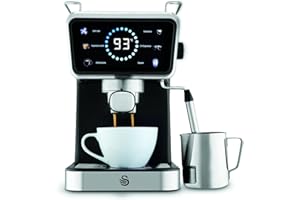Swan SK22113BLK Core Pump Espresso Digital Coffee Machine, Digital Touch Controls, 5 Pre-Sets, 20 Bar Pressure, Built-in Milk Frother, 1.5 Litre Water Tank, Black