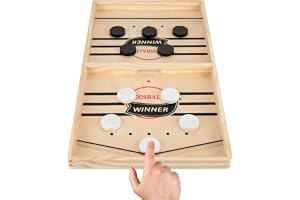 Large Sling Puck Game, Foosball Winner Board Wooden Hockey Table Fast Paced Slingshot Game Board, Rapid Battle Speed String For Kids Adults & Family Party, Size