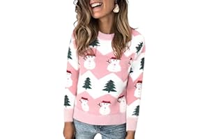 Marvmys Damski sweter świąteczny sweter damski zimowy ciepły pulower topy sweter z długim rękawem