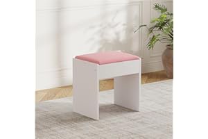 BSTSEL White/Pink Dressing Table Stool Comfortable Vanity Stool Simple Padded Chair for Makeup Desk Easy-To-Install Bedroom Chair Suitable for Living Romm Bench (Pink)
