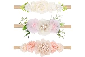 Lusofie 3Pcs Baby Girl Nylon Headbands Floral Infant Flower Elastic Hair Band Bows Wraps for Newborn Toddler Hair Accessorie