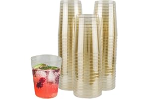 Coriver 55 Pièces Gobelets Plastiques Réutilisables, 10 oz D'or Tasses à Dessert Shooter , Gobelets Rigide, Fête d'anniversaire, Camping, Mariage-Reutilisable