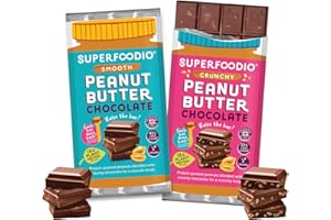 SUPERFOODIO Peanut Butter Chocolate Bars | Smooth & Crunchy | Vegan | All-Natural Ingredients | Over 16g of Protein | No Refined Sugar | Delicious Creamy Chocolate (90g x 2)