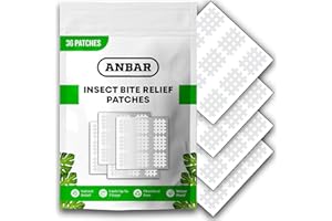 Anbar Bug Bite Itch Relief Patches to Relieve Itchy Irritation and Swelling, Mosquito, Tick, Midge, Fly, and Sandfly Post-Bite Skincare, Natural Deet-Free Patch, 36 Pcs, Clear